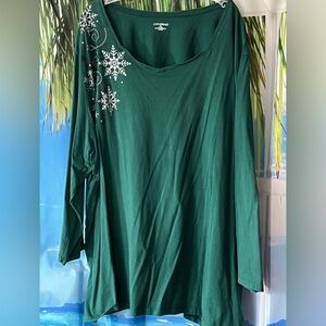 Catherines Snowflakes Green Plus Size Top 5X